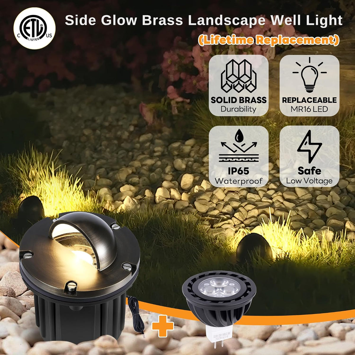 Landscape In Ground Well Lights - Brass LED Low Voltage Electric Ip65 Lights, 12V Wired Fixture, Antique Bronze for Driveway Tree Patio with 5000K Daylight White MR16 Bulb