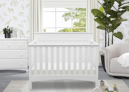 Delta Children Fancy 4-in-1 Crib, Bianca + Serta Perfect Slumber Dual Sided Recycled Fiber Core Crib and Toddler Mattress (Bundle)
