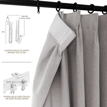 Full Blackout Privacy Curtains, 240 Inch Extra Wide Linen Blend Drapes, Pinch Pleat Window Drapery for Room Divider Storage/Space Room Separation, 1 Panel, W 240" x L 96", Browish Grey