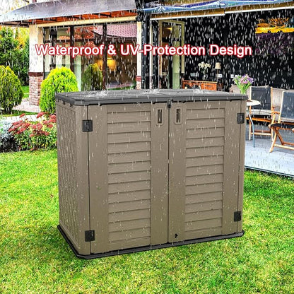 KINYING Outdoor Storage Shed - Horizontal Storage Cabinet Waterproof for Garden, Patio, Backyard, Storage Box for Easy Storage of Garbage Cans, Tools, Lawn Mower, 35 Cubic Feet,Dark Brown