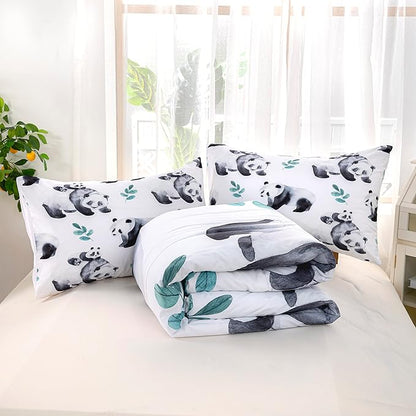 CVHOUSE Panda Bedding Set,Panda Comforter Queen,Cute Panda Comforter Set for Girls Kids Teens,Kawaii Panda Quilt Set with 1 Comforter and 2 Pillow Cases- 3 Piece