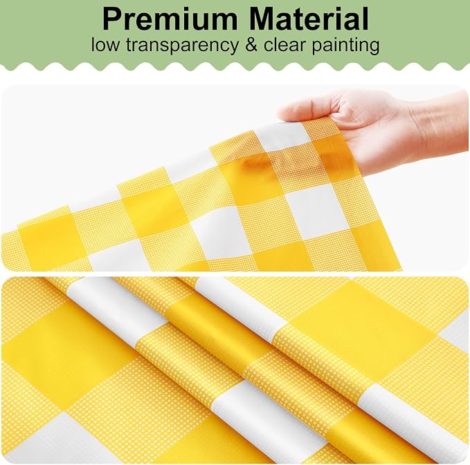 4 Packs Buffalo Disposable Table Cloth, 54 x 108 Inch Waterproof Plastic Tablecloth, Rectangle Yellow and White Checkered Table Covers for Picnic, Birthday, Party, Back to School