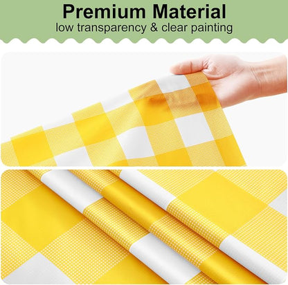 4 Packs Buffalo Disposable Table Cloth, 54 x 108 Inch Waterproof Plastic Tablecloth, Rectangle Yellow and White Checkered Table Covers for Picnic, Birthday, Party, Back to School