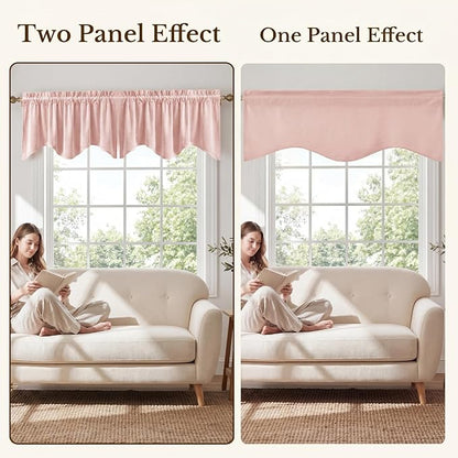 Pink Spring Decor Velvet Window Valance 52x18 Inch 1 Panel | Soft Wavy Pink Kitchen Curtains for Small Windows, Cute Decorative Window Treatment for Nursery Bedroom