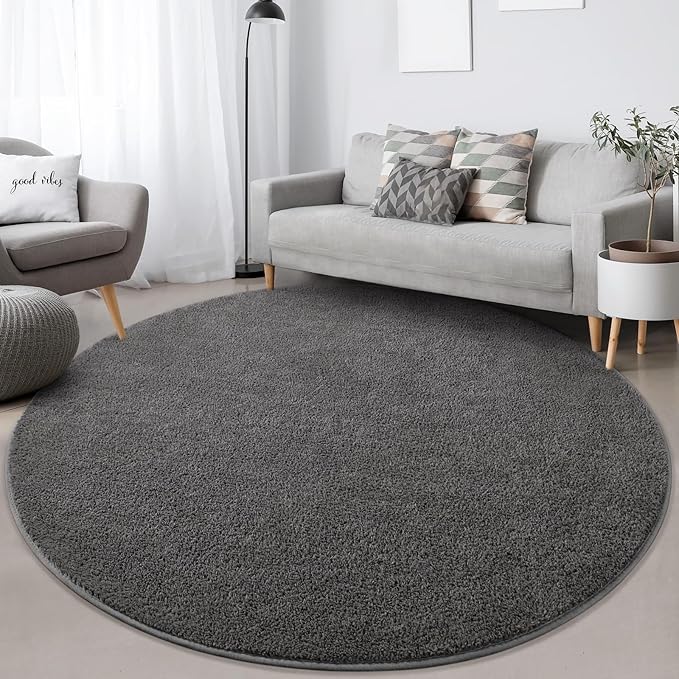 Round Area Rugs for Bedroom Living Room, 4x4 Dark Grey Super Soft Comfy Thickened Memory-Foam Indoor Circle Carpet, Modern Aesthetic Minimalist Carpet for Boys Girls Adults Nursery Home Décor