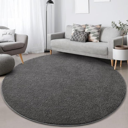 Round Area Rugs for Bedroom Living Room, 4x4 Dark Grey Super Soft Comfy Thickened Memory-Foam Indoor Circle Carpet, Modern Aesthetic Minimalist Carpet for Boys Girls Adults Nursery Home Décor