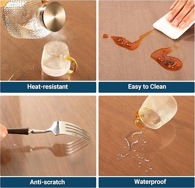 Clear Round Table Cover Protector 36 Inch, 1.5mm Transparent Plastic Table Protector Waterproof, Anti-Scratch Clear Desk Mat for Office Desktop Dresser Dining Table, FDA Compliant