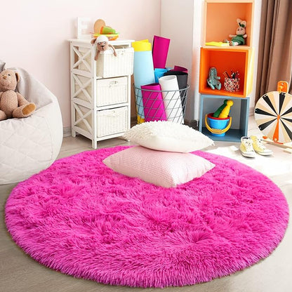Round Area Rugs for Bedroom (4x4 Feet, Hot Pink)