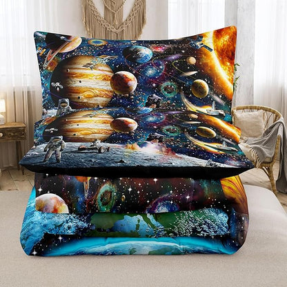 Tailor Shop 5 Pcs Outer Space Comforter Sets Queen Bed in A Bag for Teen Boys Kids,Galaxy Bedding Set with Space Sheets Fitted Bed Sheet (1 Comforter, 1 Flat Sheet, 1 Fitted Sheet, 2 Pillowcases)