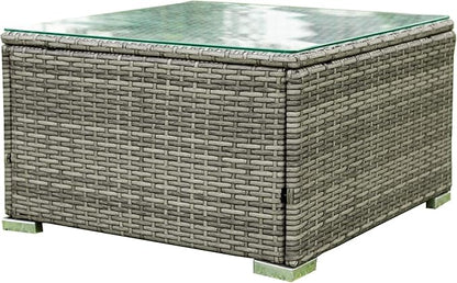 4 Piece Outdoor Furniture Set Wicker Rattan Patio Sectional Sofa with Storage Box and Table for Garden, Backyark, Porch Deck, Balcony, Grey