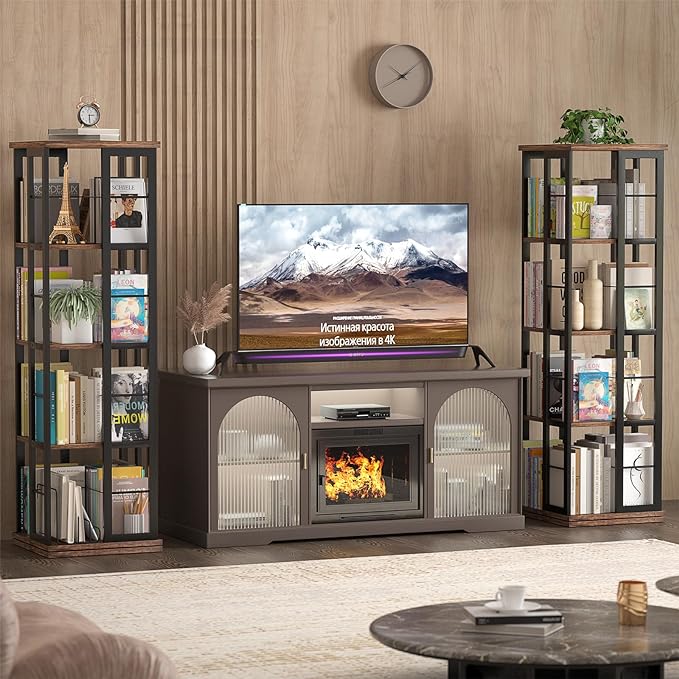 Aheaplus Rotating Bookshelf, Corner Bookshelf, 360 Display Wood Spinning Bookshelf, Floor Standing Bookcase Narrow Shelf Revolving Organizer Storage Rack for Small Space, Bedroom, Study Room