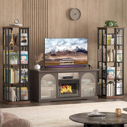 Aheaplus Rotating Bookshelf, Corner Bookshelf, 360 Display Wood Spinning Bookshelf, Floor Standing Bookcase Narrow Shelf Revolving Organizer Storage Rack for Small Space, Bedroom, Study Room