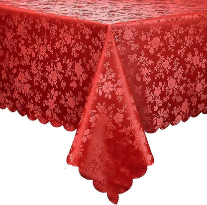 Smiry Rectangle Waterproof Heavy Duty Vinyl Tablecloths, 60 x 84 Inch | Wipeable Washable Floral Embossed Table Cover for Kitchen and Dining Room, Indoor & Outdoor Use, Red