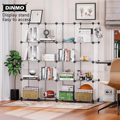 16 Cubes Storage Organizer, Bookcase, Display Shelf with Wooden Mallet, Cabinet Storage for Kids, Adult, Office, Bedroom, Bathroom, White