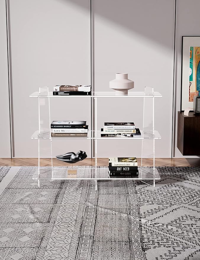 Acrylic Bookshelf, Small 3 tier Bookcase for Small Spaces,Acrylic Console Table, Hallway Entry Table for Living Room (Clear, 39.4'' x 11.8'' x 31.5'')