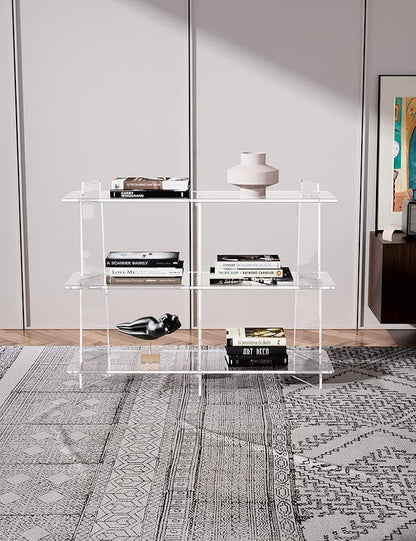 Acrylic Bookshelf, Small 3 tier Bookcase for Small Spaces,Acrylic Console Table, Hallway Entry Table for Living Room (Clear, 39.4'' x 11.8'' x 31.5'')