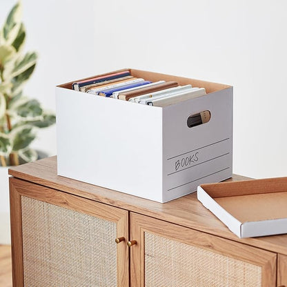 Amazon Basics Storage and Filing Boxes With Lid and Handles, Legal/Letter Size, Basic Duty, Pack of 20, White, 16.2" L x 12.5" W x 10.5" H