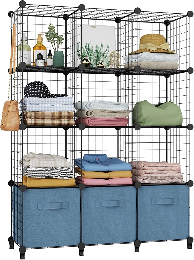 HOMIDEC Closet Organizers and Storage, 12 Storage Cubes, Wire Cube Storage DIY Room Storage Shelf for Garment Racks, Closet, Wardrobe