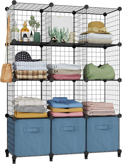 HOMIDEC Closet Organizers and Storage, 12 Storage Cubes, Wire Cube Storage DIY Room Storage Shelf for Garment Racks, Closet, Wardrobe