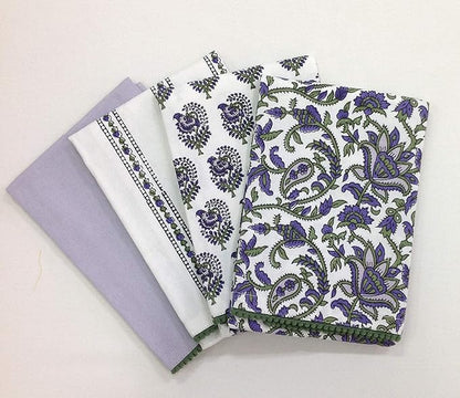TARAN LIVING Printed Kitchen Dish Bar and Tea Towels Cotton, 18x28 inch with Trims, Cotton Dish Towel Sets (White & Purple, Set of 4)