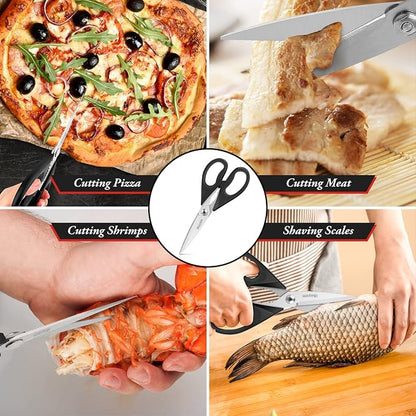 iBayam 8.7" All Purpose Kitchen Shears Heavy Duty with Protective Sheath | Built-In Bottle Opener, Durable Stainless Steel Scissors, Dishwasher Safe, Soft Grip Comfort Handle, Cooking, Food, Packaging