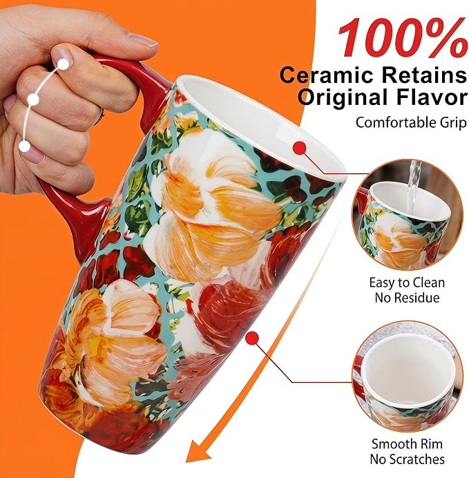 Topadorn 17oz Ceramic Travel Mug with Lid, Colorful Floral Coffee Mug | Artistic Ceramic Travel Cup, Microwave & Dishwasher Safe, Gift Box Included