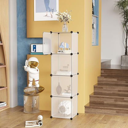 C&AHOME Cube Storage Organizer with Doors, 4-Cube Shelves, Closet Cabinet, DIY Plastic Modular Bookshelf Ideal for Bedroom, Living Room, 24.8" L x 12.4" W x 24.8" H White USHS04W-DOOR