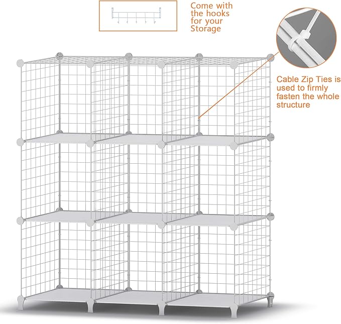 HOMIDEC Wire Cube Storage, Storage Shelves 9 Cube Bookshelf Bookcase Closet Organizer and Storage, Wire Storage Shelves Multi-Use DIY Storage Cube Shelf for Books, Toys, Clothes, Tools