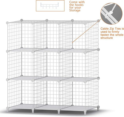HOMIDEC Wire Cube Storage, Storage Shelves 9 Cube Bookshelf Bookcase Closet Organizer and Storage, Wire Storage Shelves Multi-Use DIY Storage Cube Shelf for Books, Toys, Clothes, Tools