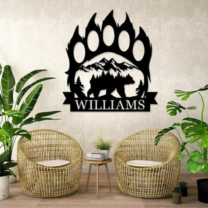 Personalized Bear Paw Metal Wall Decor, Rustic Forest Bear Wilderness Sign, Forest for Living Room Indoor Decor, Rustic Cabin Hunting Bear Paw Signs