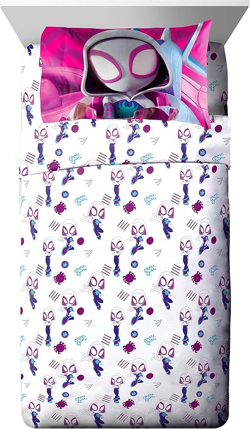 Marvel Spidey & His Amazing Friends Ghost Spider Gwen 4 Piece Toddler Bed Set - Bedding includes Comforter & Sheet Set - Super Soft Fade Resistant Microfiber