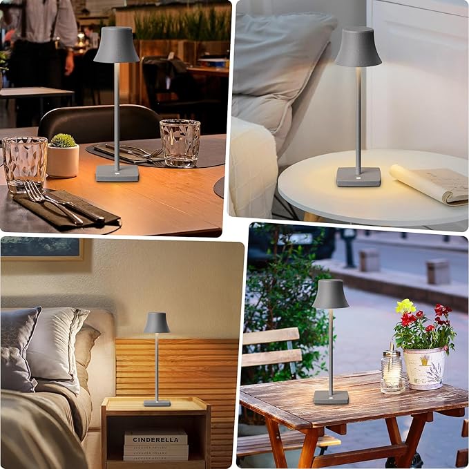 Cordless Table Lamp, Rechargeable LED Battery 5000mAh USB Portable Powered Desk Lamp 3 Levels Brightness Light for Restaurants Bedroom Outdoor (2Pack ferrous gray)
