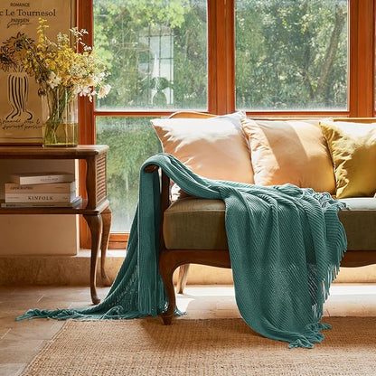 lifein Throw Blanket for Couch, Soft Boho Decor Bed Throw,Cozy Blue Chenille Knitted Small Farmhouse Lightweight Throw for Spring(Aqua,50 * 60")