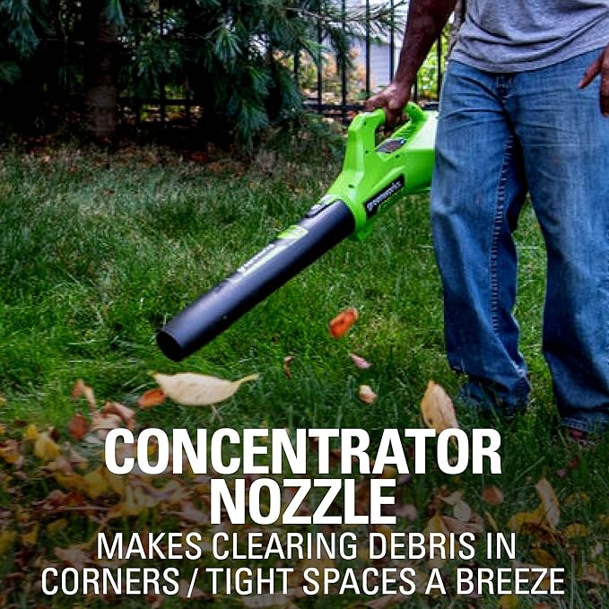 Greenworks 24V (90 MPH / 320 CFM / 125+ Compatible Tools) Cordless Axial Leaf Blower, 2.0Ah Battery and Charger Included
