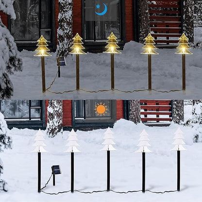 ILLUMINEW Christmas Solar Pathway Lights, Set of 5 Waterproof Landscape Christmas Lights, Stake Christmas Decorations, LED Lights for Yard Lawn Patio Walkway Decor (5PCS-Warm White-Tree)