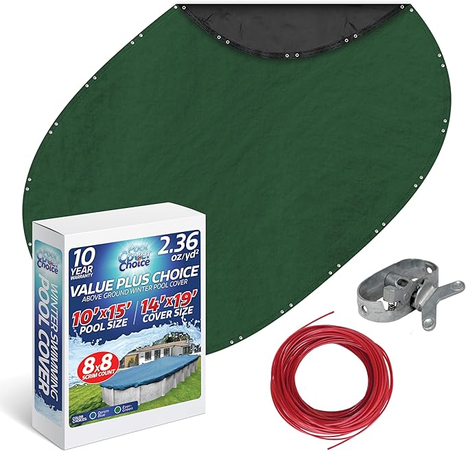 Winter Swimming Pool Cover for 10 ft x 15 ft Aboveground Oval Pool Size, Value Plus Choice Series, Solid Material, Color - Evergreen, Pool Cover Choice 321015-4CHOICE