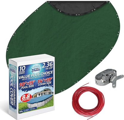 Winter Swimming Pool Cover for 10 ft x 15 ft Aboveground Oval Pool Size, Value Plus Choice Series, Solid Material, Color - Evergreen, Pool Cover Choice 321015-4CHOICE