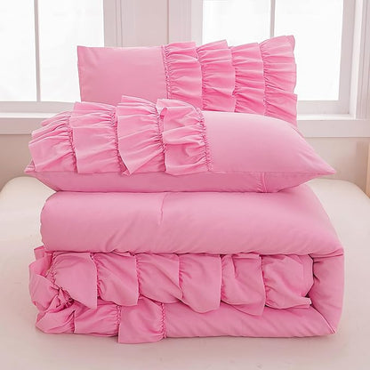 Full Size Comforter Set for Girls Kids, 3Pcs Pink Comforter Set Full, Blush Pink Princess Bedding, Vintage Soft Boho Chic Bedding for All Season