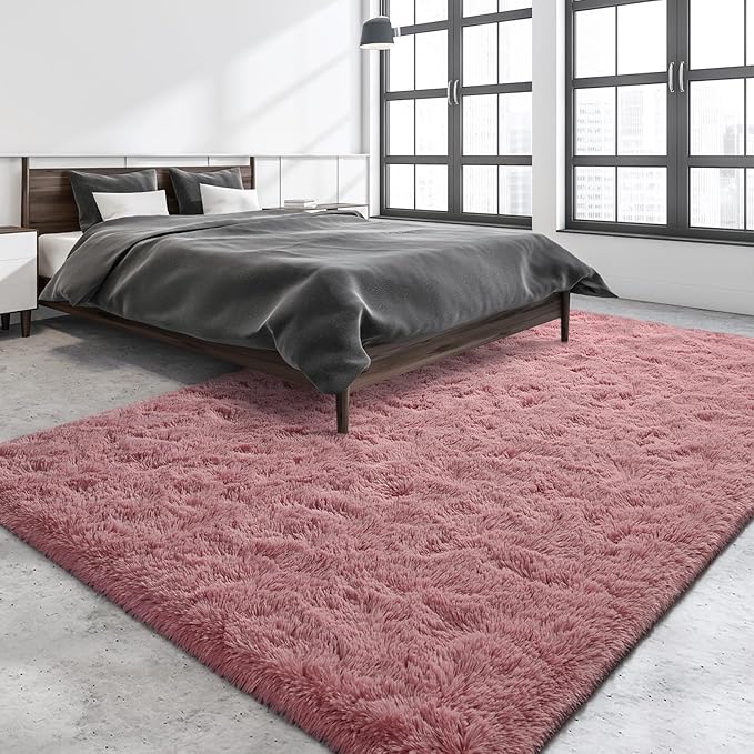 Super Soft Fluffy Shaggy Rugs for Living Room Bedroom, Fuzzy Plush Area Rugs for Girls Kids Room Nursery Home Decor, Furry Dorm Rug Cute Non-Slip Indoor Floor Carpet 6x9 Feet, Blush