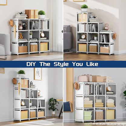 Mavivegue Book Shelf, 9 Cube Storage Organizer, DIY Bookcase, Metal Cube Bookshelf,Tall Book case for Bedroom, Living Room,Office,Closet Storage Organizer, White Cubicle Storage Rack