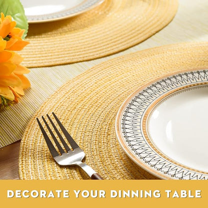 FunWheat Round Braided Placemats Set of 8 Place mats for Dining Tables Woven Heat Resistant Table Mats 15 inch(E Yellow, 8pcs)