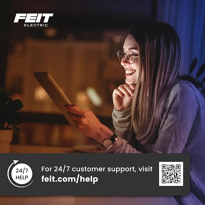 Feit Electric OM60/927CA/AG 60W Equivalent WiFi Dimmable, No Hub Required, Alexa Google Assistant A19 Smart LED Light Bulb, 4.4" H x 2.3" D, 2700K Soft White