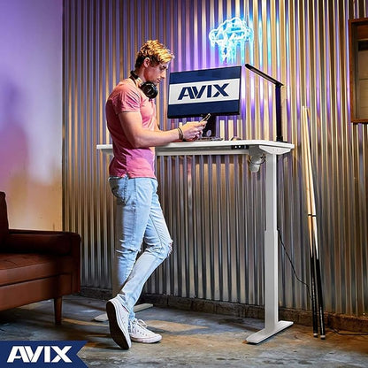 AVIX Whole Piece Electric Standing Desk, 48 x 24 Inches Height Adjustable Desk, Sit Stand Desk Home Office Desks, White