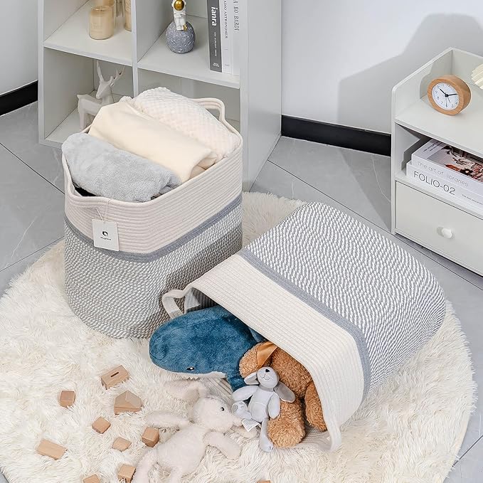 Square laundry basket Clothes Hampers for Laundry Kids Woven BasketsStorage Blanket Large Dog Toy Baskets for Organizing Slim Rectangular with Shoe Handles For Rectangle Baske Nursery