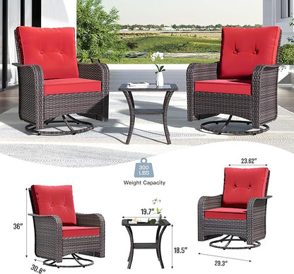 Kullavik 10PCS Outdoor Patio Furniture Set,PE Wicker Rattan Sectional Sofa Patio Conversation Sets with 43" 55000BTU Gas Propane Fire Pit Table,Swivel Rocking Chairs Set,Red