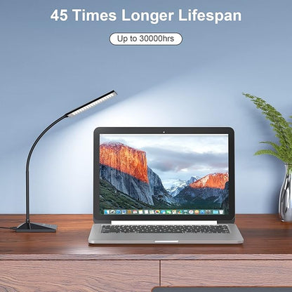 LED Desk Lamp Eye-Caring Table Lamps with USB Charging Port,7 Brightness Levels & 5 Color Modes,Touch Control and Memory Function, Flexible Gooseneck Reading Lamp for Home Office, Black