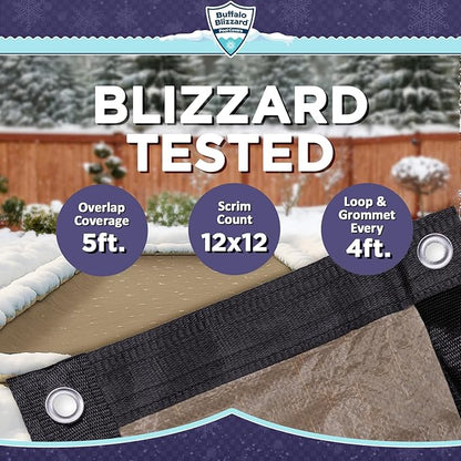 Buffalo Blizzard Supreme Plus 18 ft x 40 ft Rectangular Winter Pool Cover | Tan/Silver | Heavy Duty for Above Ground Swimming Pools | Easy Install | Cold & UV Resistant | Seasonal Debris Protection