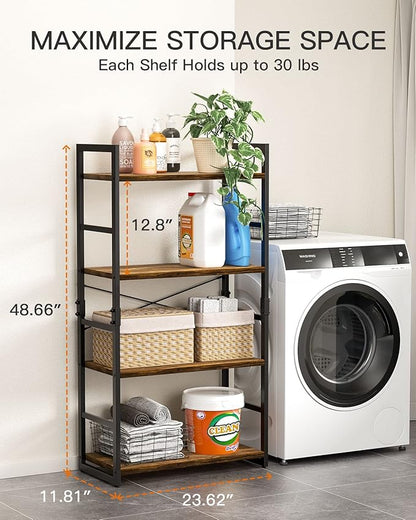 Pipishell Bookshelf, 4-Tier Bookcase, Storage Bookshelves, Tall Bookcase Shelf Storage Organizer, Book Shelf with Steel Frame, Vintage Standing Shelf for Home Office, Living Room, Bedroom, Kitchen