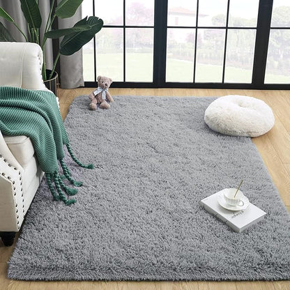 Super Soft Fluffy Shaggy Rugs 3x5 Feet for Living Room Bedroom, Fuzzy Plush Area Rugs for Girls Kids Room Nursery Home Decor, Furry Dorm Throw Rug Non-Slip Indoor Floor Carpet, Grey