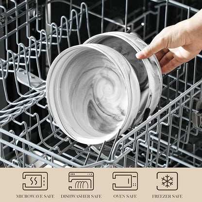 MALACASA Large Soup Bowls Set, 44 OZ (7") Salad Bowls Cereal Bowls Set of 2,Marble Grey Ceramic Bowls for Kitchen, Dishwasher & Microwave Safe, Series REGULAR